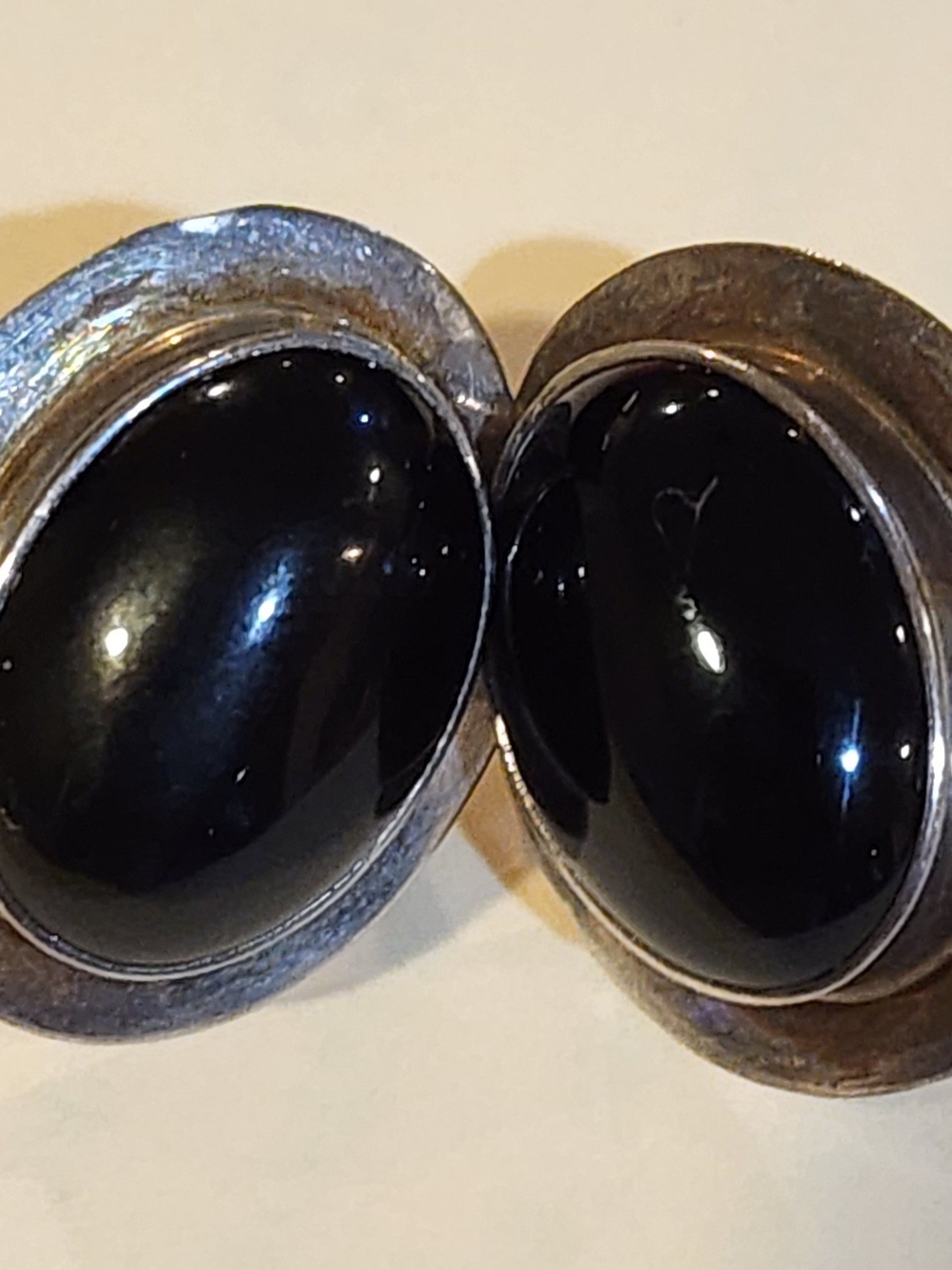 STER Carol Felley Black Oval Cabochon Sterling Silver Earrings